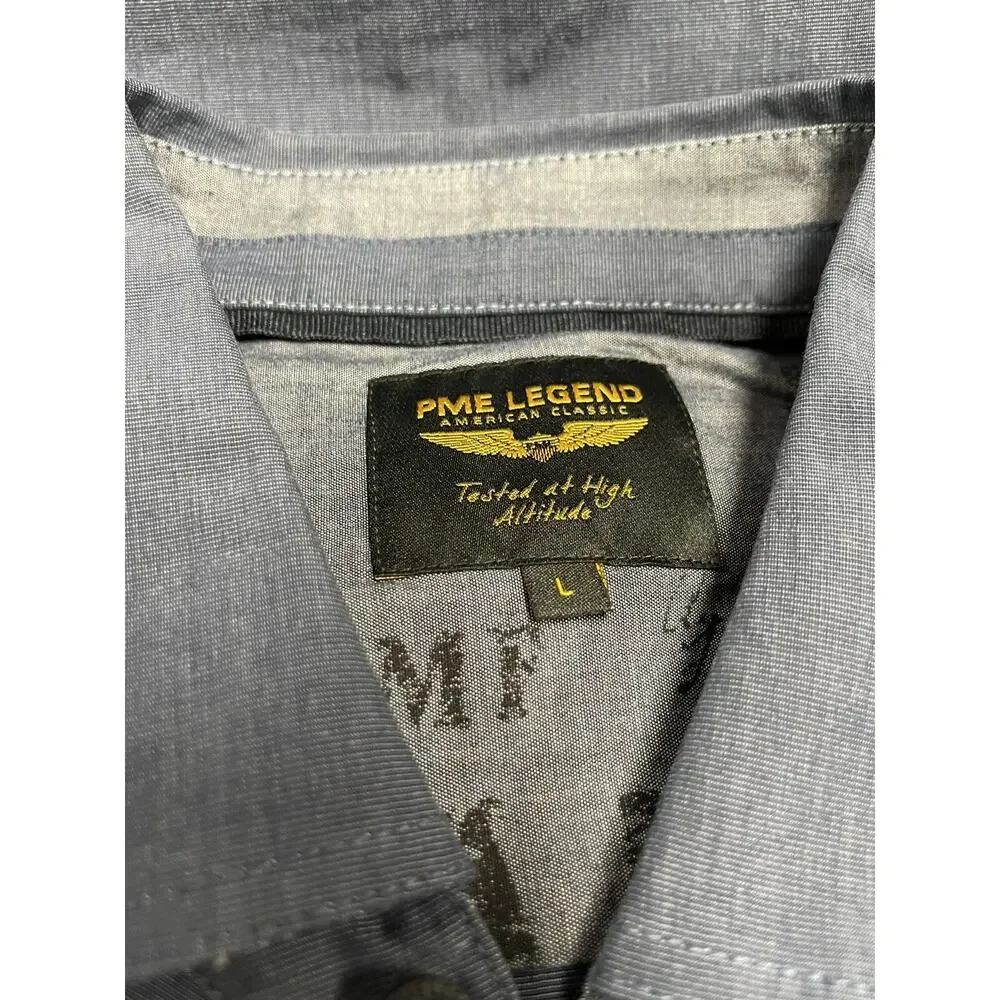 PME Legend Shirt Mens Large Button Up Defect Open Front Blue Factory Seconds N47